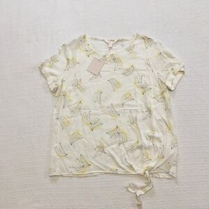 NWT Lauren Conrad Banana Print Tie Front‎ Short Sleeve Top Womens Medium